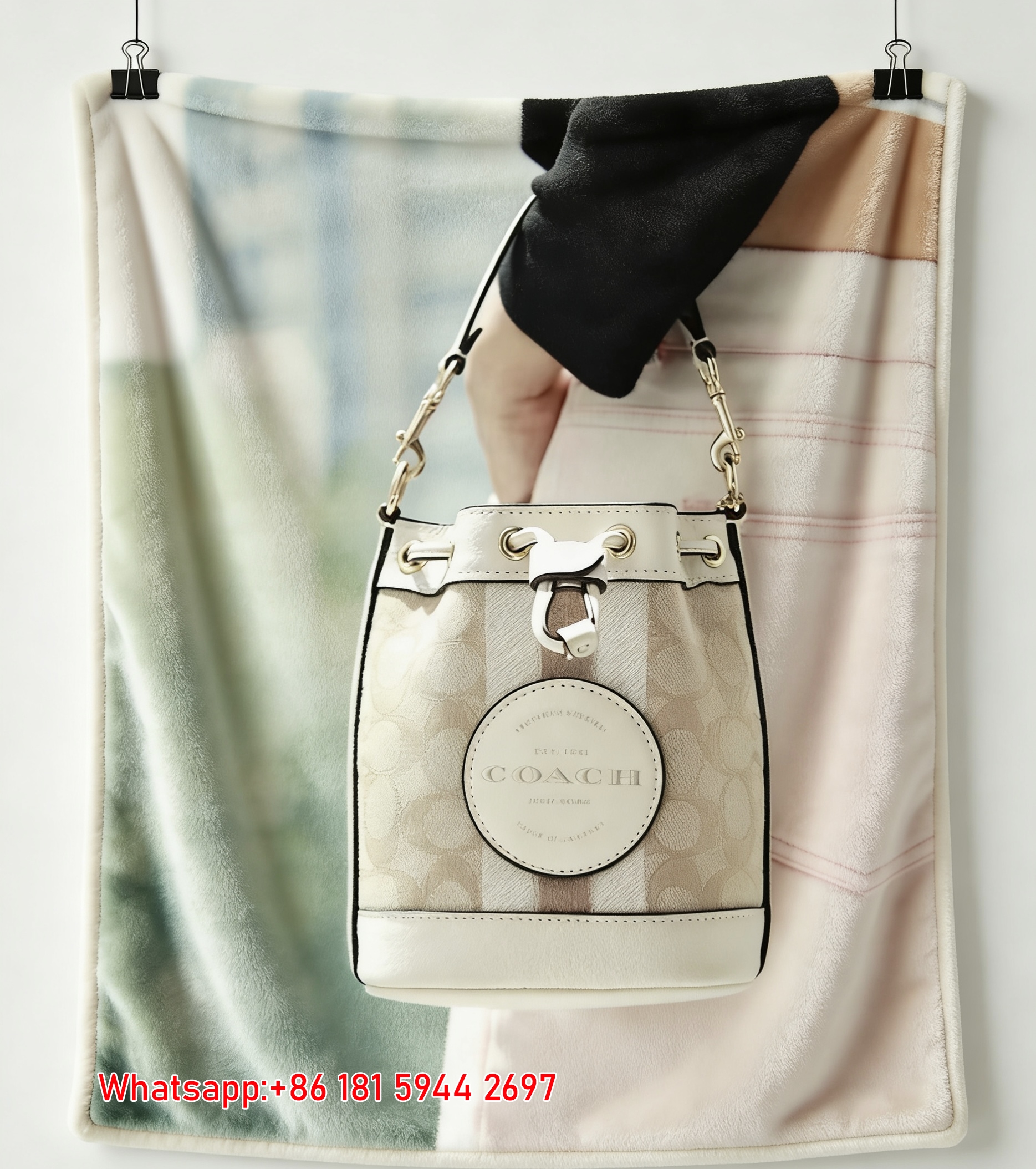 Coach Signature Mini Bucket Bag Flannel Throw Blanket for Sofa and Wall Decor C364